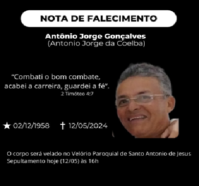 Morre o senhor Antônio Jorge Gonçalves em Santo Antônio de Jesus