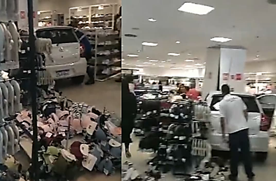 Motorista perde o controle de veículo e invade loja no Shopping Barra