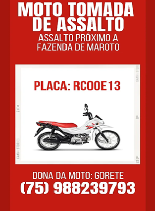 Moto Honda Pop é roubada na zona rural de Mutuípe
