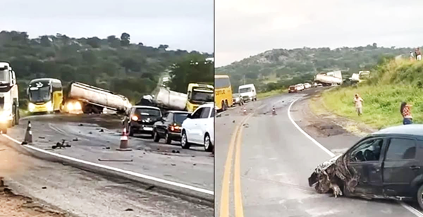 Acidente entre Feira de Santana e Tanquinho deixa trânsito interditado na BR-324