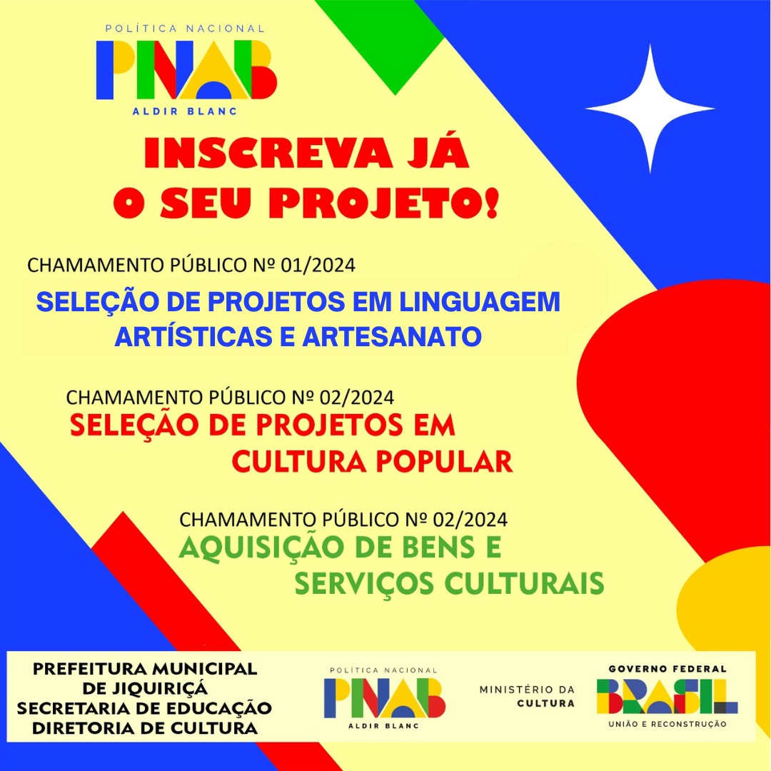 Jiquiriçá abre inscrições para editais de apoio cultural com recursos da Política Nacional Aldir Blanc